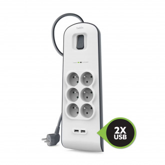 BELKIN Multiprise parafoudre 6 secteur 2 prises USB (2m)