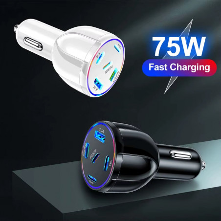 Chargeur Voiture 75W avec 2 USB-A et 3 USB-C