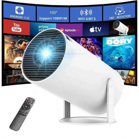 Vidéoprojecteur Mini Projecteur Portable 4K 1080P FHD 4K Portable avec Wifi 6 Bt 5.0 180° Rotation, HDMI/TV Stick/USB/PS5 Blanc