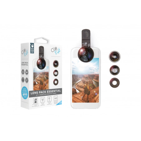 Pack 4 Objectifs Clipeyz Essential pour Smartphone - Fish-Eye / Macro / Super Wide / Zoom - Noir