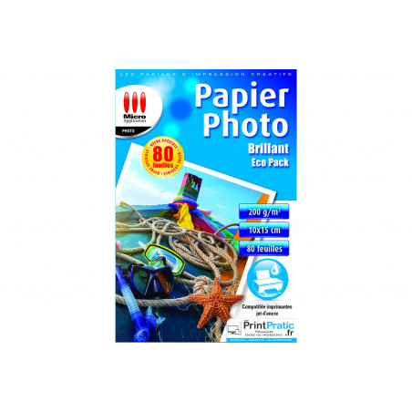 Papier d'impression Micro Appli Papier Photo Brillant A6 - Eco pack - 80 Feuilles - 200 g/m2