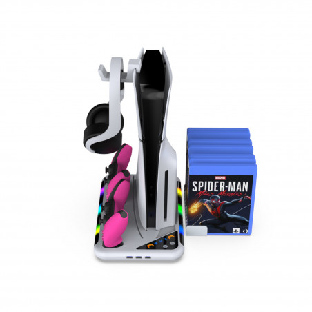 Support RGB DOBE 3en1 PS5 & Slim | Station Charge Manettes + Ventilateur + Rangement