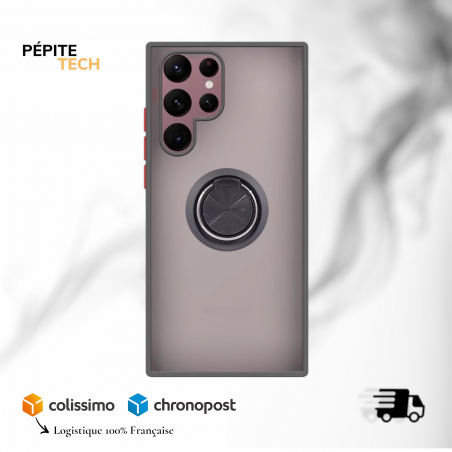 Coque de Protection Fumée avec Anneau Support Magnétique pour Samsung Galaxy S22 Ultra