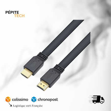 Câble HDMI Plat Tressé Haute Vitesse - Compatible Full HD, 4K UHD