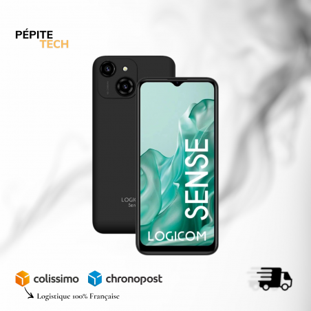 Smartphone Logicom Sense 6,5" Double Nano SIM 64 Go Noir - Écran HD+, Android, Débloqué Tout Opérateur